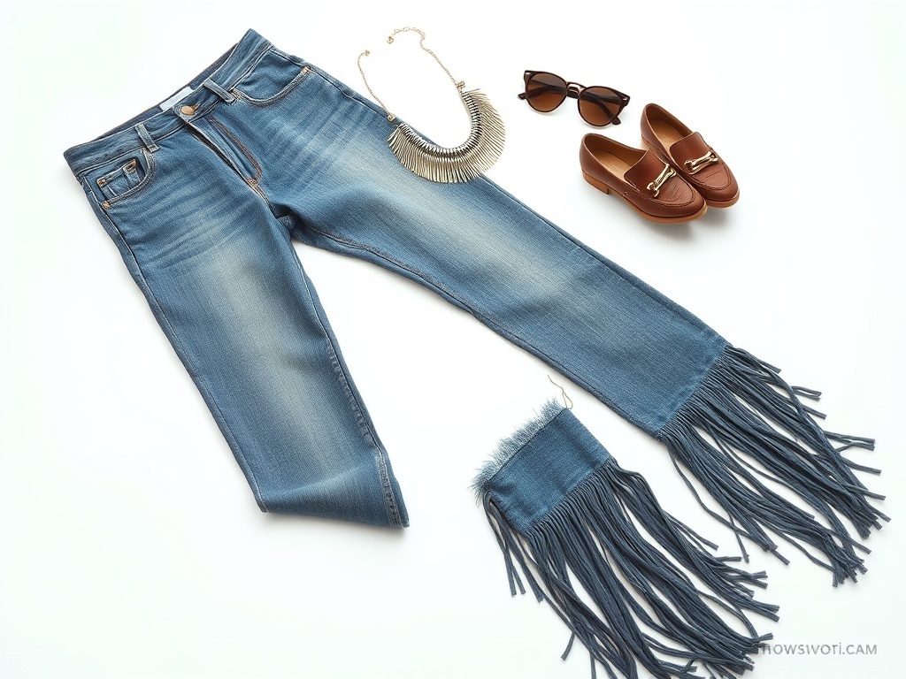 lapizzata | Blugi cu tiv franjuri lungi: detaliu festiv